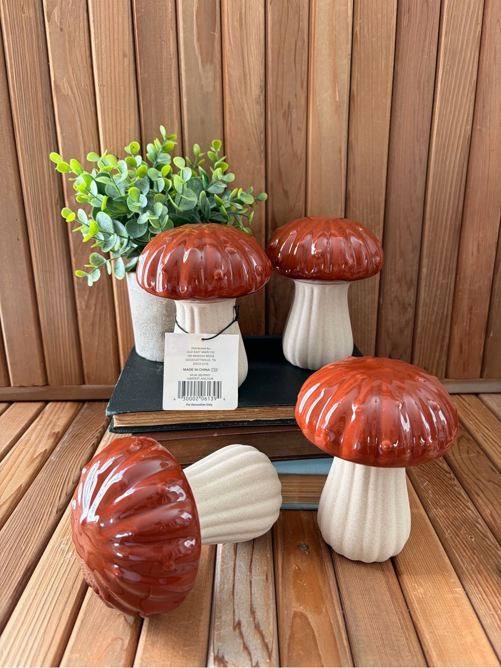 Ceramic Mushroom Decorative Set - Rust Orange & Cream